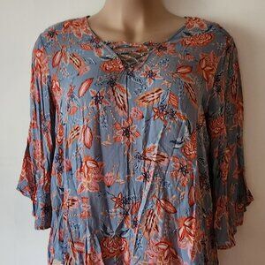 Democracy Blue and Coral Floral Blouse